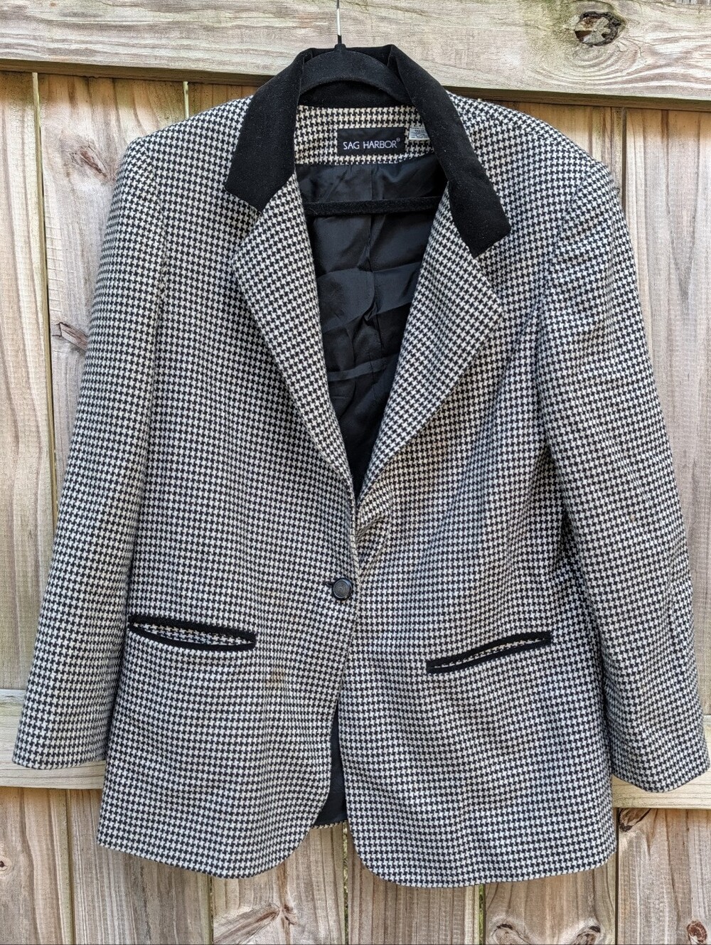 Vintage 90s Sag Harbor Black & White Houndstooth Blazer Jacket